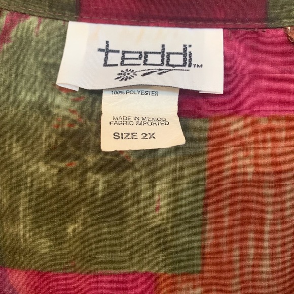 vintage Teddi 80s Multicolor floral leaf pattern windbreaker gold trim XXL - Picture 2 of 4